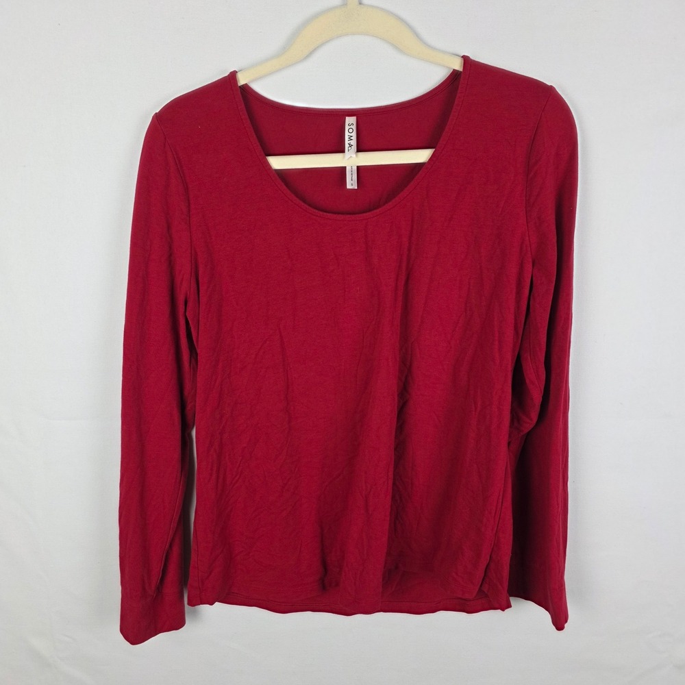 Soma Womens Red Long Sleeve Scoop Neck Cotton Modal Blend Top‎ Small